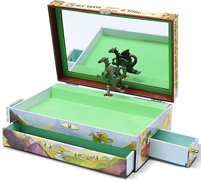 Enchantmints Dragon Boys Jewerly Box Spins to Music 3 Pullout Drawers Treasure Storage - Image 1